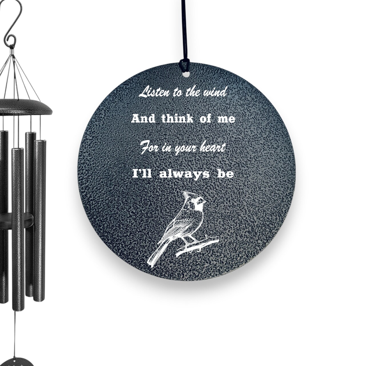 Wind Chime - Listen to the wind and think of me - Black powder coated